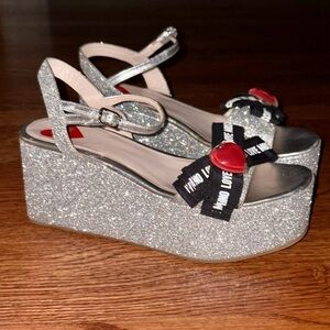 Love Moschino Silver Glitter Platform Wedge Sandals US size 9